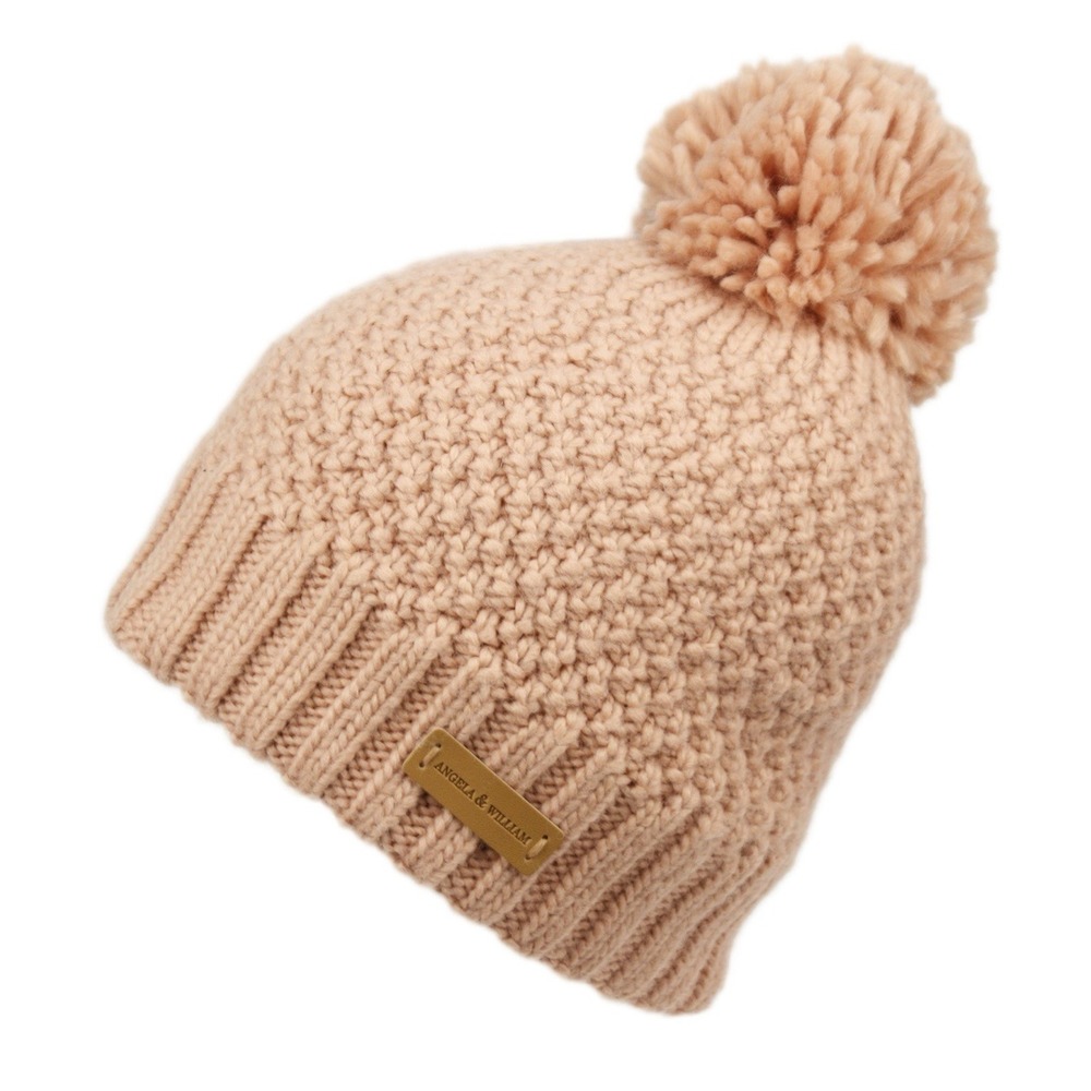 Angela & William Pom Pom Knit Beanie Hat Pink pastel blush winter cottagecore
